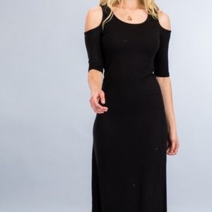 Half Sleeve Open Shoulder Stretch Knit Long Dress